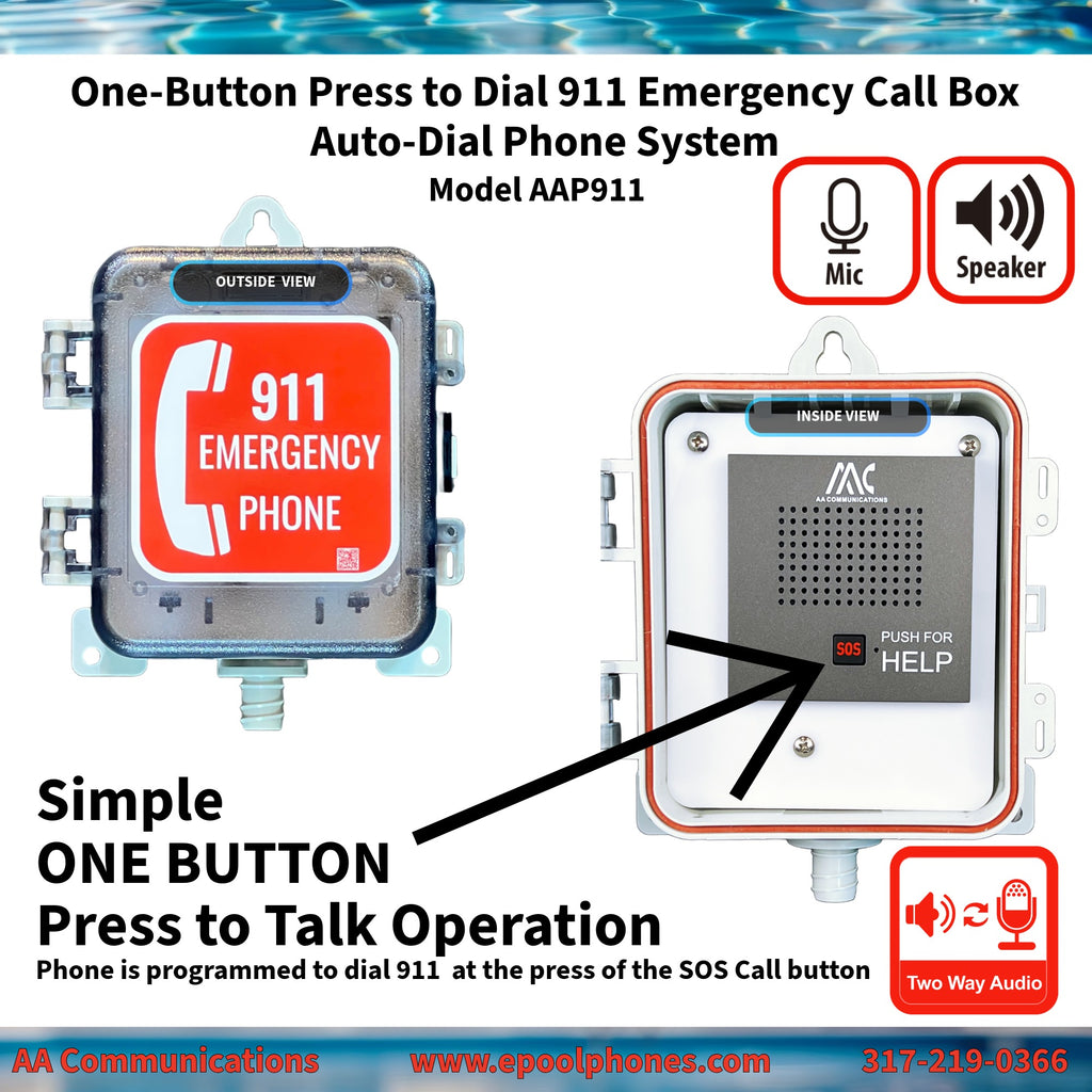 AAP911 Outdoor Pool Phone Emergency Call Box | One-Touch Auto-Dial 911