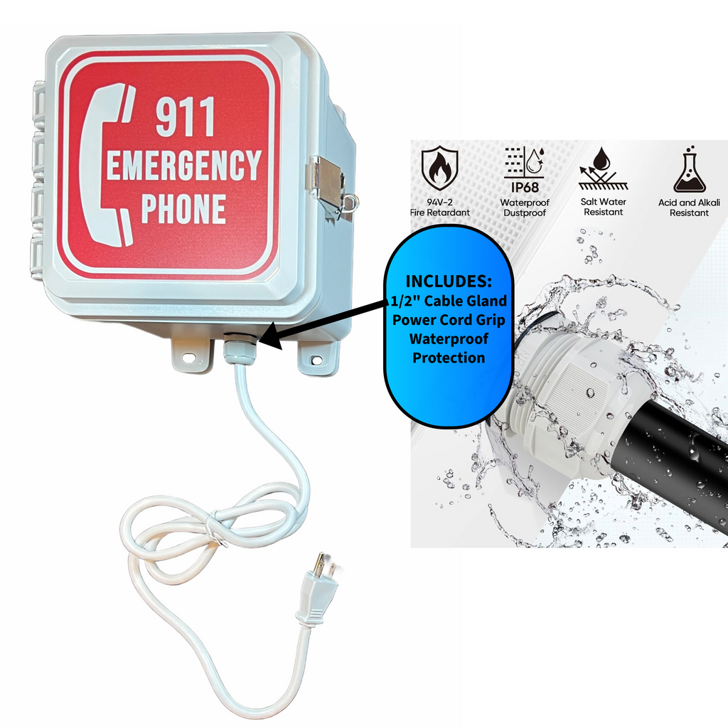 AAE911PH Outdoor Emergency 911 Cell Pool Phone System - One Button Auto Dial Direct Power