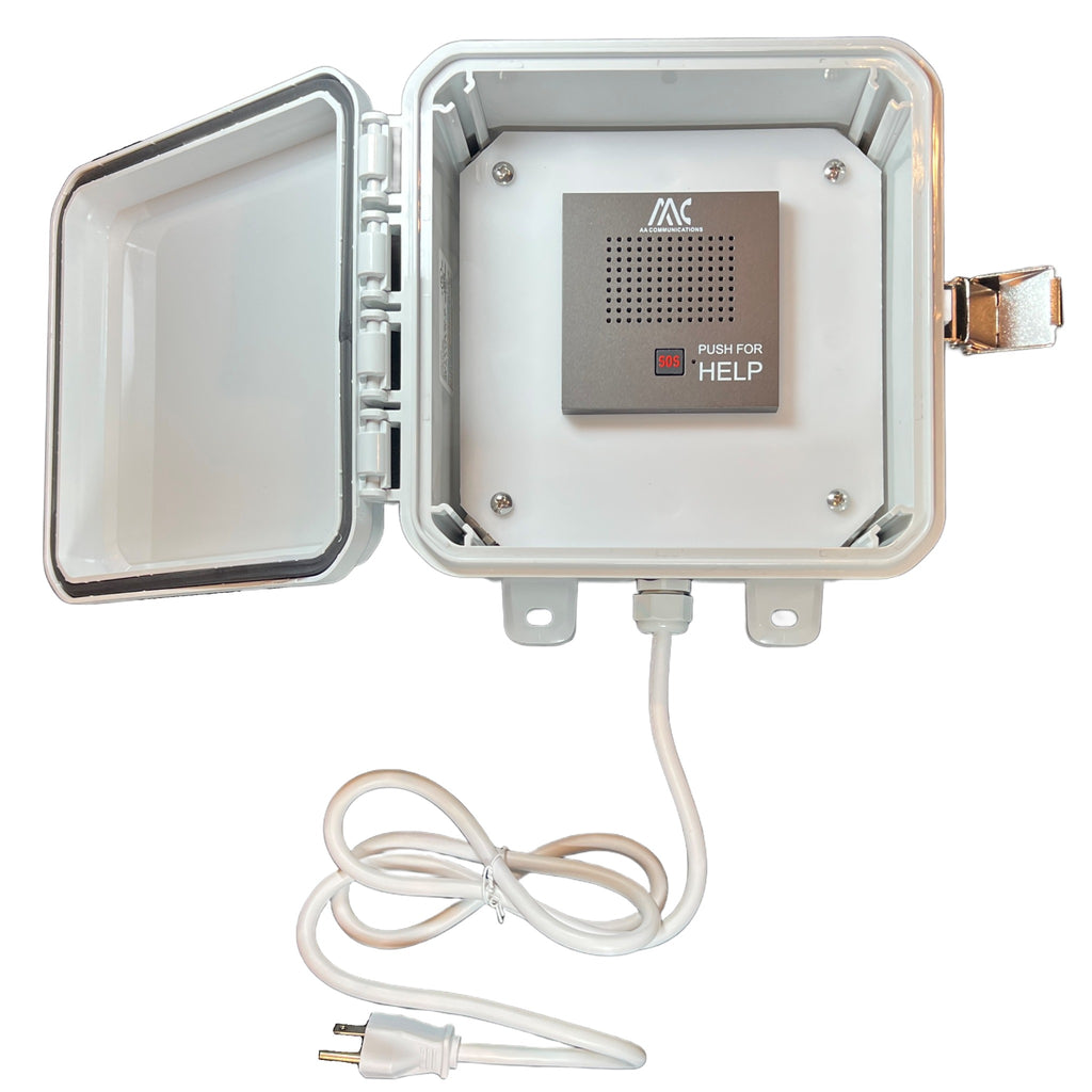 AA Communications plug and play emergency call box with pre-programmed SOS button to dial 911