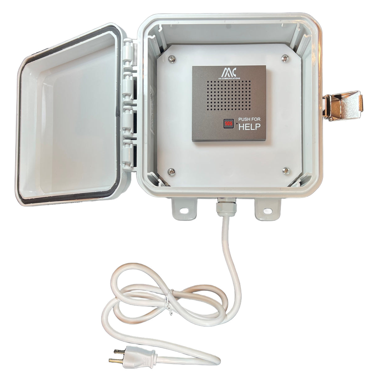 AA Communications plug and play emergency call box with pre-programmed SOS button to dial 911